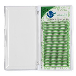 Dermastil 3D Premade Handmade Volume Eyelashes, Ready-to-Use Fan without Knots, D Curl, Thickness 0.10 mm, for Eyelash Extension, PBT, Vegan, 16 Strips (Mix Lengths)