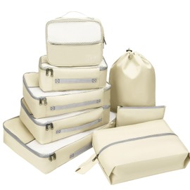 Dec-Mec 8 Set Packing Cubes for Travel (L,M,S,XS)-Suitcases Organizer Set for Travel Accessories Travel Essentials, Luggage Packing Bags for Carry on Suitcase (8set, Cream)