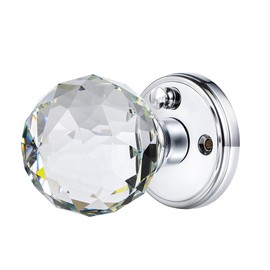 CLCTK Crystal Glass Door Knobs Interior with Lock, Round Bathroom Bedroom Door Knobs (Privacy, Polished Chrome)