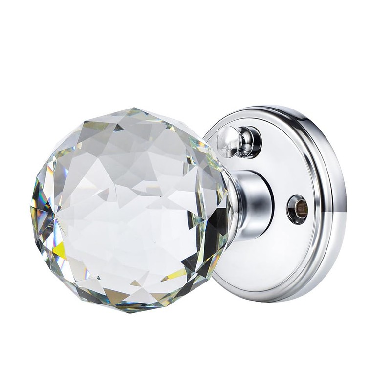 CLCTK Crystal Glass Door Knobs Interior with Lock, Round Bathroom