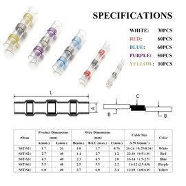 Sopoby 210PCS Solder Wire Connectors, Self-Solder Heat Shrink Butt Connector Waterproof Insulated Electrical Butt Splice Wire Terminals for Automotive Boat Truck Stereo Wire Joint(5 Colors/5 Sizes)