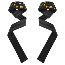 Funny Creature - Correas de elevación para gatos negros y dorados, 26 pulgadas, antideslizantes, par de correas de gimnasio para levantamiento de pesas, culturismo, entrenamiento de fuerza