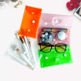 TotePrint 6 Sets Clear Portable Waterproof Phone Bag,Clear Pouch for Travel,Solid Color Pen Pouch Purse Cosmetic Brush Bag (Classic Six Packs)