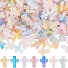 SUNNYCLUE 1 Box 200pcs Acrylic Cross Bead Mini Cross Beads Easter Rosary Small Tiny Gold Enlaced Plastic Crosses Crucifix Spacer Bead Bulk For Jewellery Making Adult Bracelets Necklaces Diy Crafting