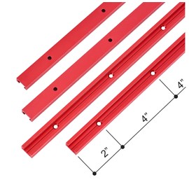 T Track 24" with Wood Screws-Double Cut Profile Universal T-Track with Predrilled Mounting Holes-Woodworking-Fine Sandblast Anodized-Red Color-4PK