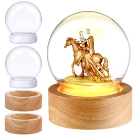 Irenare 4 Pcs 3.9 Inch DIY Snow Globes Set Make Your Own Snow Globe with LED Light Wooden Base Clear Plastic Snow Globe Kit Gifts for Mothers Kids Keepsake Plant Display