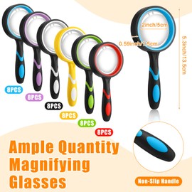 Xuhal 48 Pcs 10X Magnifying Glass Handheld Shatterproof Reading Magnifier for Seniors and Kids, 50mm Colored Magnifying Lens with Non Slip Rubber for Observation Exploration Science (Multicolor)