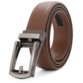 JASGOOD Men's Genuine Leather Ratchet Belt Cowhide Belt with Open Buckle, 33/35mm Wide，Brown L
