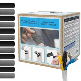 MarketConnect® Expandable Cable Sleeve, Diameter 20 mm, Length 10 m x 4 (40 m Total) • For Cable Management and Cable Hiding • Perfect for Desk and TV • Grey • 4-Piece Mini Box Refill Set