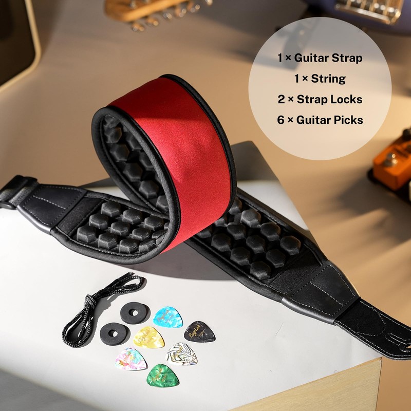 POGOLAB Guitar Strap, 3.5" Wide Air Cell Cushions Neoprene Padded