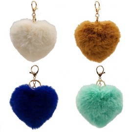 APOSITV Fur Heart Charm Key Chain Mokomoko Fur Pom Pom Color Set, multicolor
