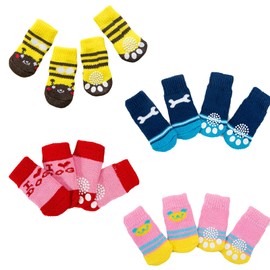 Fkereg 16 Pieces Dog Socks for Hardwood Floors Anti Slip, Dog Grip Socks to Prevent Licking Paws & Scratching, Puppy Booties, Paw Protection Traction for Tiny Small Medium Large Pet Doggie Cat, S