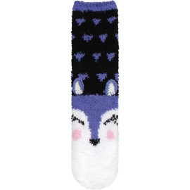 BambooMN Wolf Socks, Women's 1 Pair Super Soft Cute Fuzzy Cozy Warm Animal Face Indoor Outdoor Cabin Crew Home Socks