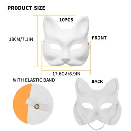 zrfgbxim 10 Pcs Cat Masks to Decorate, Therian Masks, Pure White Paper Cat Masks, DIY Blank Fox Masks, Hand-Paintable Anime Half Face Masks for Masquerade Mask (Fox)