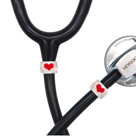 HEYGOO HEYGOO 2 Pack Bling Heart Stethoscope Charms, Red Heart Stethoscope Id Name Tag