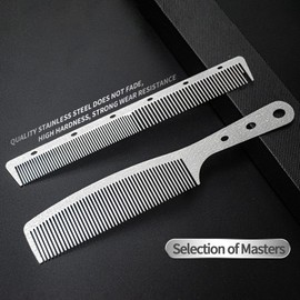 Dolmifapro 2 Pcs Metal Comb, Fine Tooth Comb, Stainless Steel Comb Set, Professional Barber Comb Hair Cutting for Hair Stylist, Easy Take, Anti Static, Heat Resistant, Travel comb, Wood Grain Design