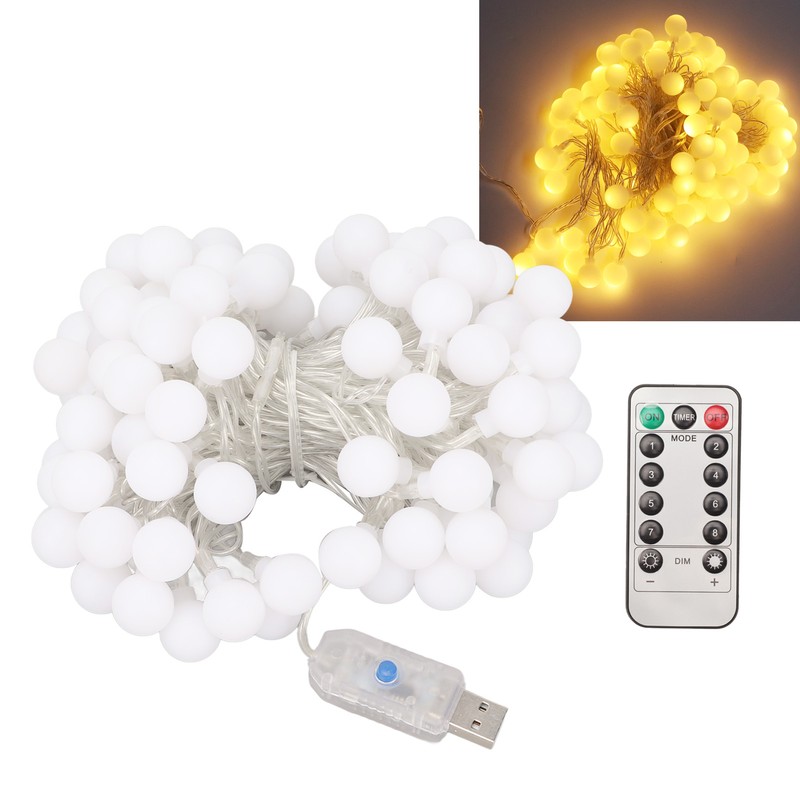 LED Ball String Lights USB Interface 8 Light Modes Warm