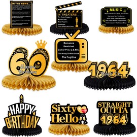 Back in 1964 Black and Gold Table Honeycomb Centerpieces Happy 60th Birthday Table Toppers Table Decorations 60th Gifts for Girls Women 60th Birthday Party Bday Supplies Gold
