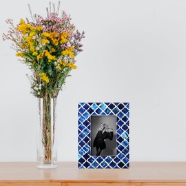 Handicrafts Home 4x6 Moroccan Arts Frame Stunning Blue Bone Construction with Elegant Damask Detailing! Chic Interior Decor, Ideal for Highlighting Special Moments and Unique Gifts for Loved Ones!
