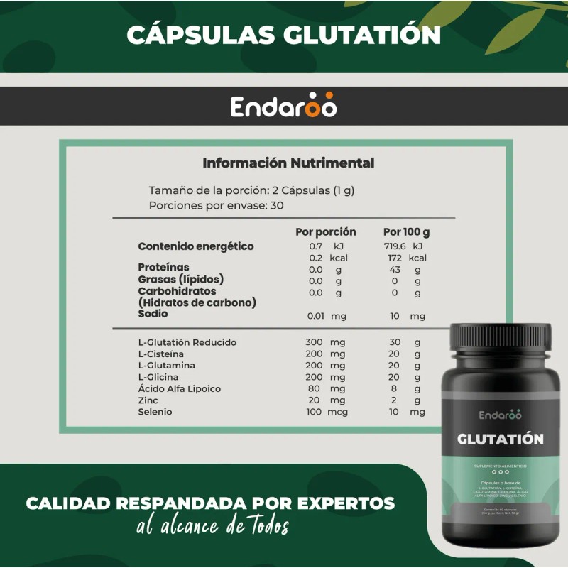 L-glutation,glutamina,glicina, Ácido Alfa Lipoico, 120 Caps Sabor Sin Sabor