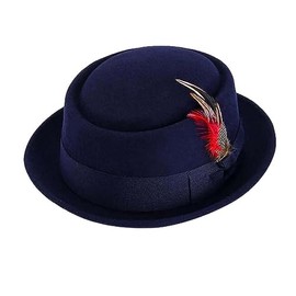 Selfway Mens Hats Trilby Hat Pork Pie Hats for Men Classic Textured Pork Pie Hat Outdoor Hat Men's Hats & Caps Mens Summer Hats for Men Beach Hat Trilby Hats for Men-Navy-L 58 cm