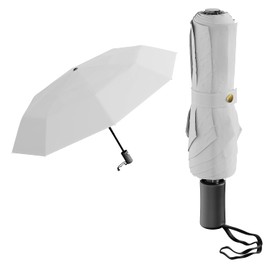 Canotagio Paraguas automatico plegable de bolsillo. Paraguas de viaje compacto para lluvia y Sol con funda. Sombrilla para lluvia con secado rápido y de amplia cobertura con 97 cm de Diámetro (Blanco)