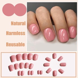 Ceboic 24 Stück French Press on Nails Kurz Eckig, Dunkel Rosa Einfarbig Nägel zum Aufkleben Full Cover Glänzend Kunstnägel Fake Nails, Natürliche Acryl Künstliche Fingernägel für Frauen & Mädchen