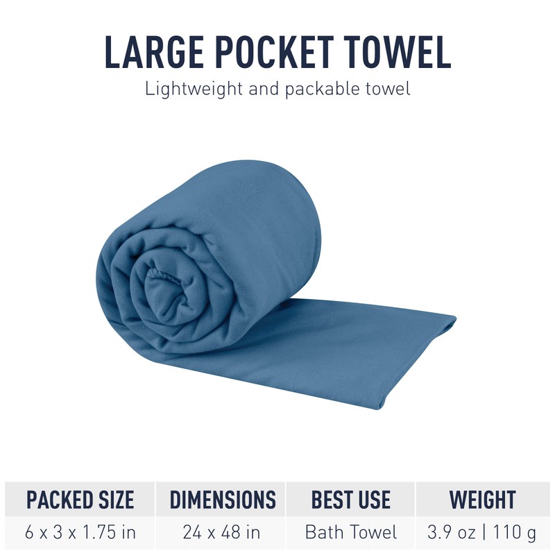 Sea to Summit ポータブルポケットタオル キャンプ/ジム/旅行用 Lサイズ (24 x 48インチ) ムーンライトブルー