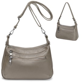 YALUXE Genuine Leather Shoulder Bag Medium Size Handbag Purse Multi Zip Pockets Crossbody Bags for Women