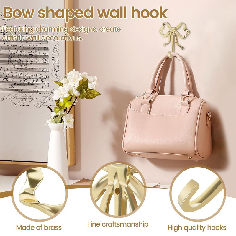 Foribyw, Bow Hook Decorative Bow Hanger Gold Towel Hook Multi-Purpose