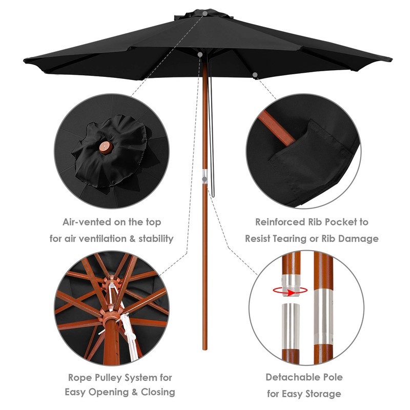 Yescom 9 Ft Wooden Patio Umbrella 8 Ribs Table Parasol