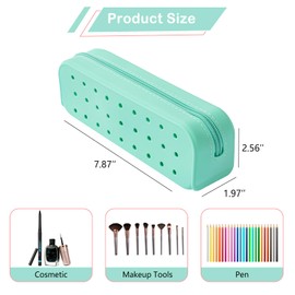 RSRSLEII Cute Silicone Makeup Brush Holder with Holes, Soft Portable Cosmetic Brush Bag with Zipper, Travel Makeup Brush Case（05Jade Green）