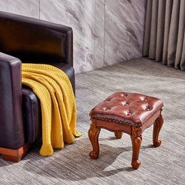 KIVSON Foot Stool Ottoman Foot Rest Microfiber Leather Upholstered Footstool for Sofa, Living Room, Entryway, Solid Wood Stool (Light Brown)