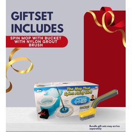 Hurricane 12 in. W Spin Mop with Bucket Bundle with Grout Brush – Efficient Floor Cleaning System for Easy Mopping and Scrubbing – Gift Set (2 Items)