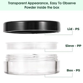 2 Pcs 10ml/0.34oz Loose Powder Travel Containers, Refillable Loose Powder Containers, DIY Empty Travel Makeup Container with Rotatable Sifter and Leakproof Screw Lid (Black)
