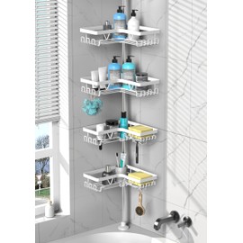 DAOYA Shower Caddy Tension Pole Corner - Stainless Steel Bathroom Organizer White Tension Rod Shower Shelves for Tub(22-114.2inch), Renter Friendly