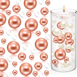 FFUW 10000 Pcs Water Gels Beads and 200 Floating Pearls for Centerpieces Vases Filler NO Hole Floating Pearl Beads Home Weddings Table Centerpieces Party Decor, Rosegold
