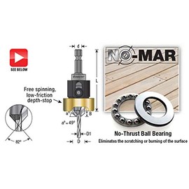 Amana Tool 55226 Carbide Tipped Countersink with No Burning and No Marring Adjustable Depth Stop with No-Thrust BB 3/8 D x 3/32 Drill D x 1/4 Inch Quick Release Hex SHK