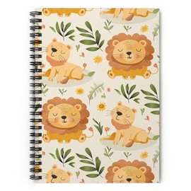Animals Spiral Notebook 'Lions Pattern Kids Room Children's Art I Lion' College Ruled Journals for Women Notes Writing Work School Office, 6x8 Inches, Brown, Orange