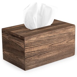 Crutello Rustic Farmhouse Tissue Box Cover - Wooden Brown Rectangular Tissue Holder Easy to Refill - 5” x 9“