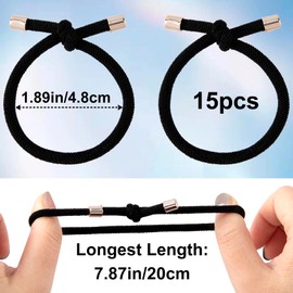 Pndeyo 15pcs Black Knotted Hair Ties, Elastic Knot Hair Bands Ponytail Holders, Non-Slip Hair Rope Bracelets for Thin Thick Wavy Curly Straight Long Short Hair