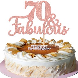 1 pieza 70 y fabulosa decoración para tartas con purpurina, 70 y fabulosa decoración para tartas de feliz 70 cumpleaños para 70 aniversario de boda, fiesta de cumpleaños, suministros de decoración de tartas, color oro rosa