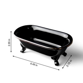 NEWHENGS 6.5" Ceramic Mini Decorative Clawfoot Bathtub Bar Soap Dish, Kitchen Sponge Holder and Shower Tray for Bathroom, 1 Pack(Black Gold Rim)