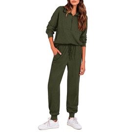 PRETTYGARDEN Women's Fall 2 Piece Lounge Sets Zip Up Sweatshirt Jogger Pants Sweat Track Suits Travel Outfit Winter Clothing (Army Green,Large)