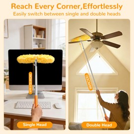 6 ft Long Handle Extendable Duster with 50 Refills for Swiffer Duster, Heavy Duty 360° Microfiber Dusting Kit for High Ceilings, Ceiling Fans, Tall Windows, and Hard-to-Reach Areas
