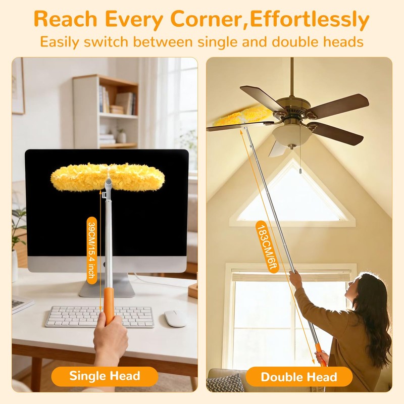6 ft Long Handle Extendable Duster with 50 Refills for