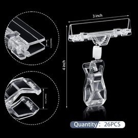 Mlici 26 Pieces Double Sided Sign Clip, Clear Retail Merchandising Signs Price Display Tags, Plastic Sign Holder Rotatable Pop Clip-on Promotion Clips Stand for Label, Basket, Business Cards