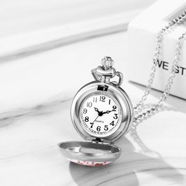 JewelryWe Women Silver Pocket Watch: Stylish Colorful Tree Pattern Quartz Necklace Pendant Watch for Christmas