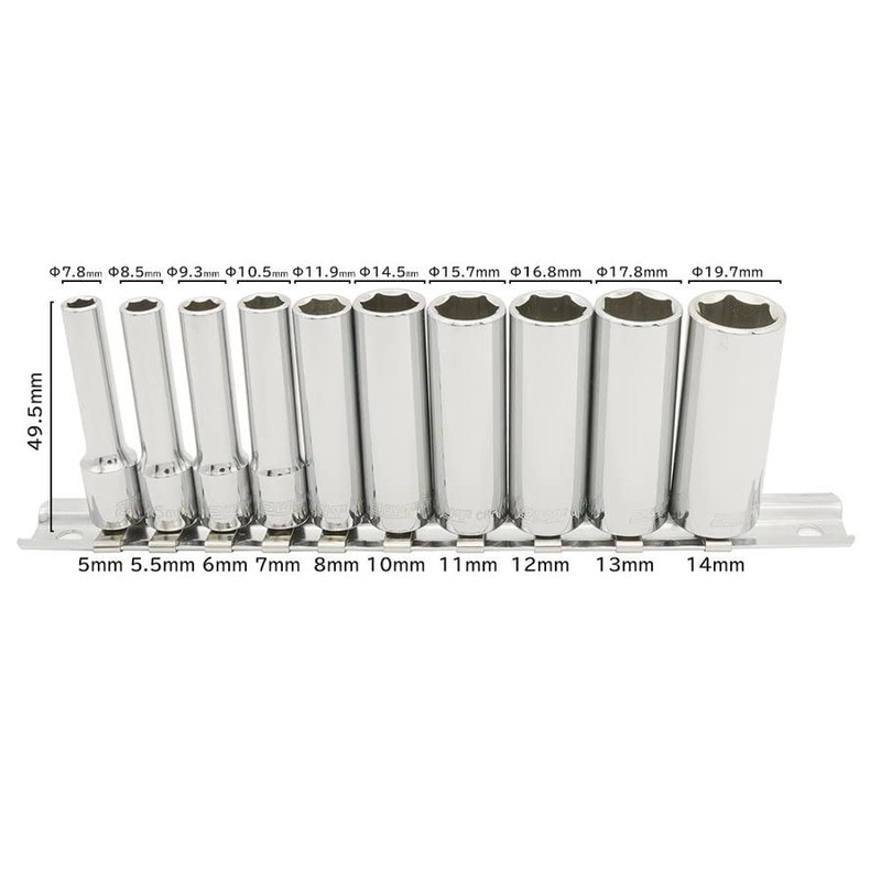 PWT IDS14SET Deep Socket Set, Hex, 1/4 Inch, 0.25 inch