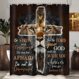 Omifly Lion Quotes Shower Curtain 60Wx72H Inch Man Boy Bible Verse Scripture Christain Cross Inspirational African American Animal King with 12 Plastic Hooks Fabric Waterproof Toilet Accessories Decor